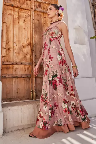 Mauve embroidered chiffon anarkali