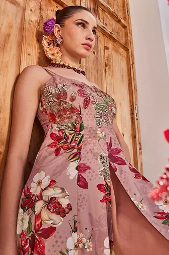 Mauve embroidered chiffon anarkali