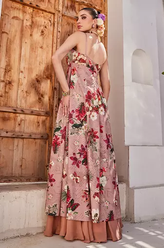 Mauve embroidered chiffon anarkali