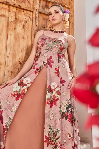 Mauve embroidered chiffon anarkali