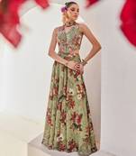 Sage green embroidered chiffon co ord set