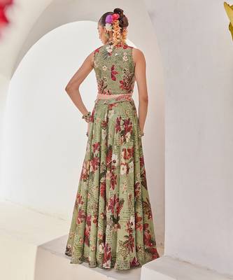 Sage green embroidered chiffon co ord set 2