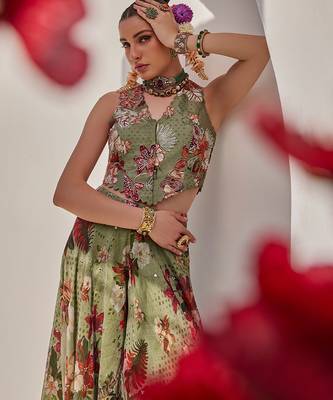 Sage green embroidered chiffon co ord set 3
