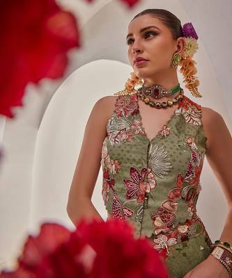 Sage green embroidered chiffon co ord set 5
