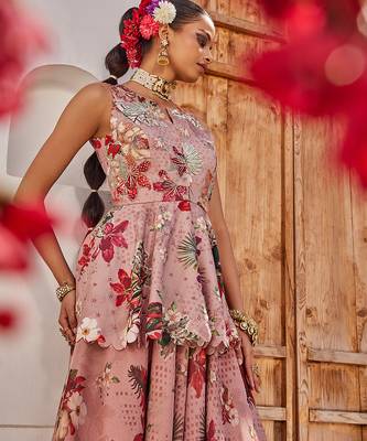 Mauve embroidered chiffon co ord set 2