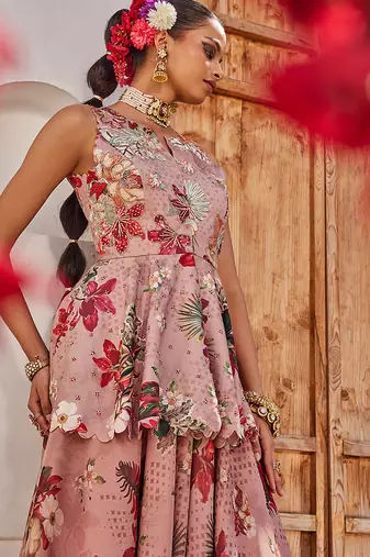 Mauve embroidered chiffon co ord set