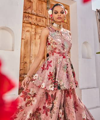 Mauve embroidered chiffon co ord set 3