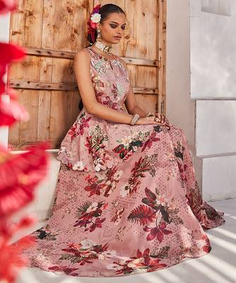 Mauve embroidered chiffon co ord set 4