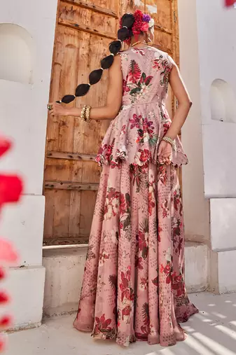 Mauve embroidered chiffon co ord set