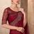 Maroon satin silk blend embroidered saree with unstitched blouse piece