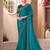 Teal satin georgette embroidered saree with unstitched blouse piece