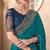 Teal satin georgette embroidered saree with unstitched blouse piece