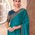 Teal satin georgette embroidered saree with unstitched blouse piece