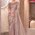 Beige shimmer silk blend embroidered saree with unstitched blouse piece