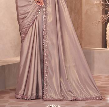 Beige shimmer silk blend embroidered saree with unstitched blouse piece 3
