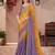 Lavender & mustard satin silk blend embroidered saree with unstitched blouse piece