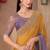 Lavender & mustard satin silk blend embroidered saree with unstitched blouse piece