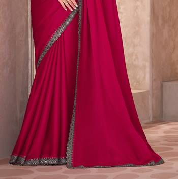 Rani silk blend chiffon embroidered saree with unstitched blouse piece 3