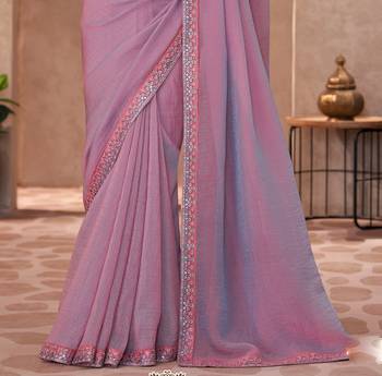 Lavender georgette embroidered saree with unstitched blouse piece 3