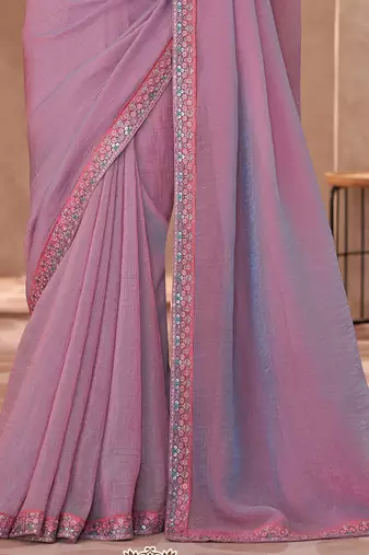 Lavender georgette embroidered saree with unstitched blouse piece