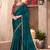 Dark teal chiffon embroidered saree with unstitched blouse piece