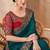 Dark teal chiffon embroidered saree with unstitched blouse piece