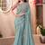 Sky blue shimmer silk blend embroidered saree with unstitched blouse piece