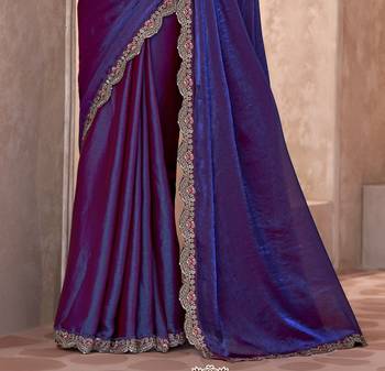 Purple satin georgette embroidered saree with unstitched blouse piece 3