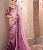 Mauve chiffon embroidered saree with unstitched blouse piece
