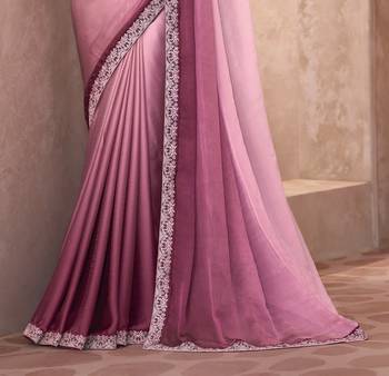 Mauve chiffon embroidered saree with unstitched blouse piece 3