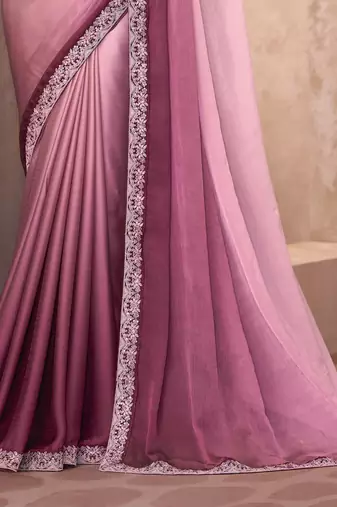 Mauve chiffon embroidered saree with unstitched blouse piece