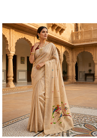 Cream Meenakari Zari weawing Cotton Saree 1