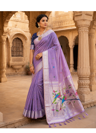 Lavender Meenakari Zari weawing Cotton Saree 1