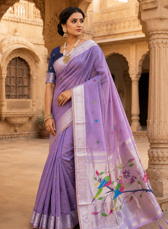 Lavender Meenakari Zari weawing Cotton Saree
