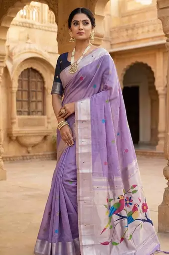 Lavender Meenakari Zari weawing Cotton Saree