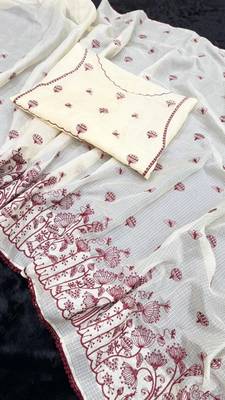 white embroidered kota saree with blouse 5