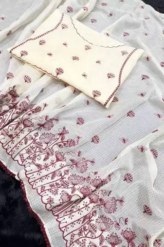 white embroidered kota saree with blouse