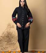 Women's cotton black embellished co-ord-set
