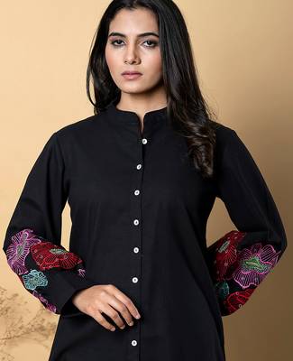 Women's cotton black embellished co-ord-set 2