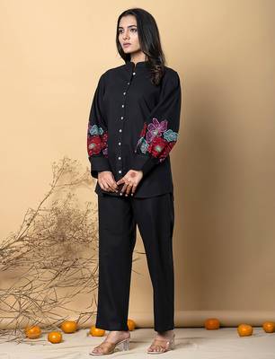 Women's cotton black embellished co-ord-set 3