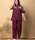 Women's cotton dark maroon embellished co-ord-set