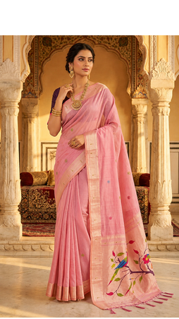 Pink Meenakari Zari weawing Cotton Saree 1
