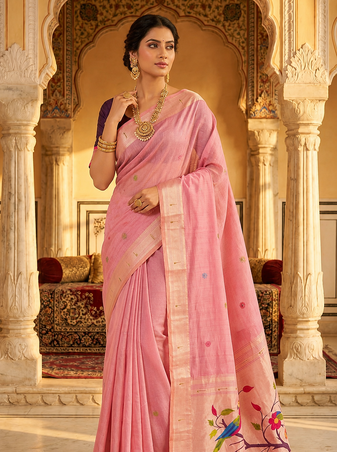 Pink Meenakari Zari weawing Cotton Saree
