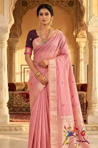 Pink Meenakari Zari weawing Cotton Saree