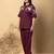 Women's cotton dark maroon embellished co-ord-set