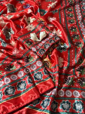 New Designer Roman Silk Ajarakh Print With Real Mirror work Women's Saree With Blouse Set 4