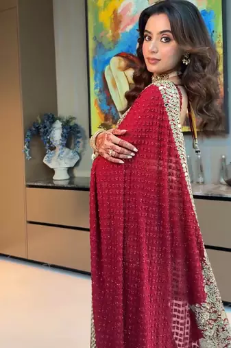 maroon sequin embroidered mirror work georgette saree with blouse