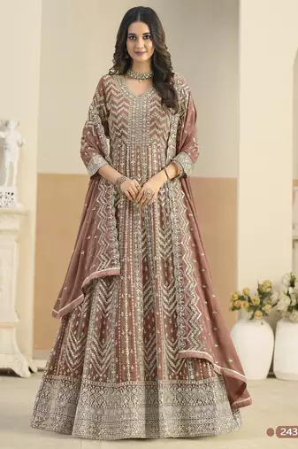 RUST COLOR ZARI WORK GEORGETTE SEMI STICHED DESIGN GOWN 