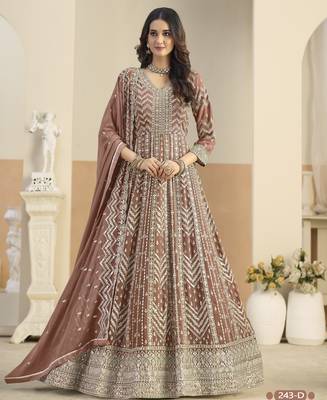 RUST ZARI WORK GEORGETTE DESIGN GOWN  2