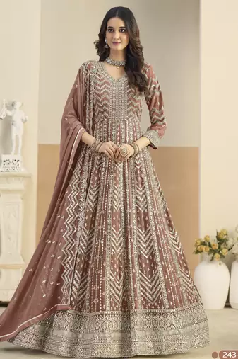 RUST ZARI WORK GEORGETTE DESIGN GOWN 